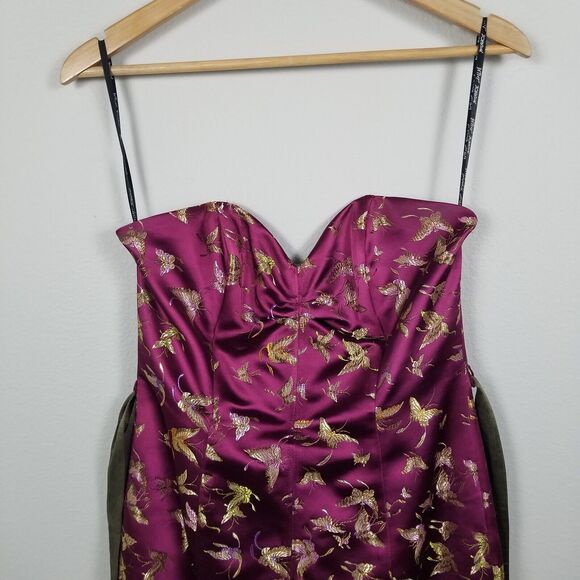 Betsey Johnson New York Rare Purple Satin Midi Butterfly Y2K Sheath Dress Size 6 - Picture 9 of 16